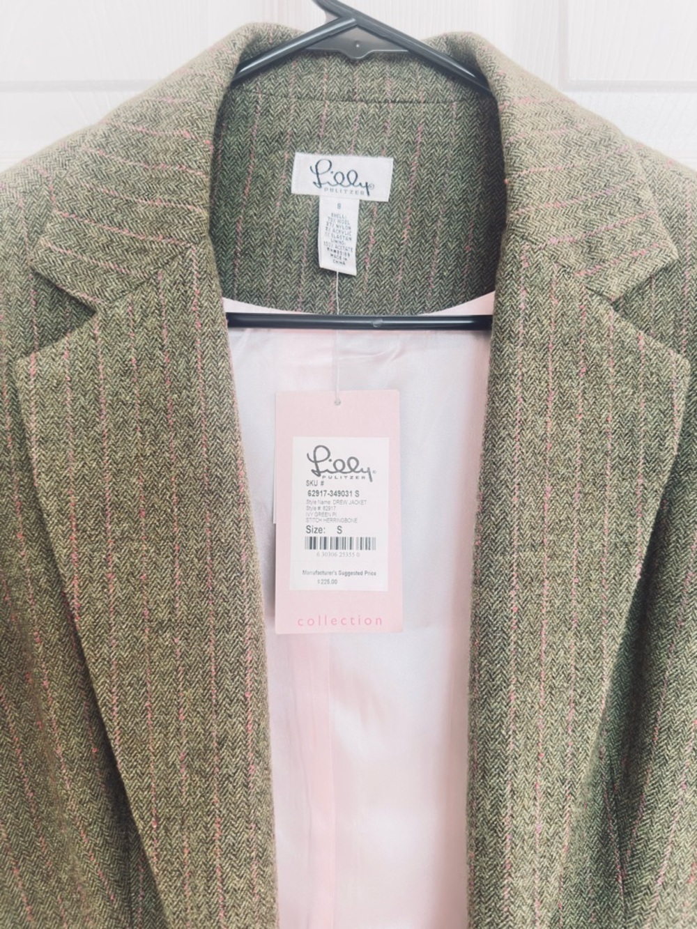 LILLY PULITZER military green tweed style pink pinstripe long sleeve jacket - Picture 10 of 13